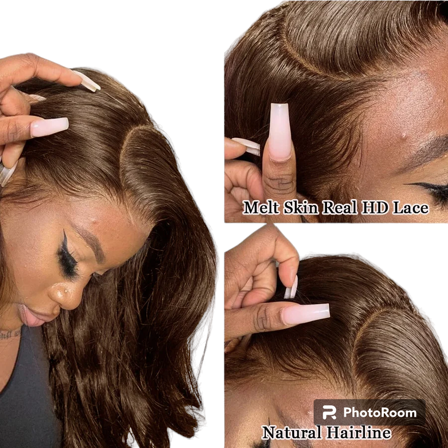 Glueless13x6 Full Frontal HD Lace Wig Chocolate Brown Colored Human Hair Body Wave Pre Plucked Natural Hairline For Black Woman