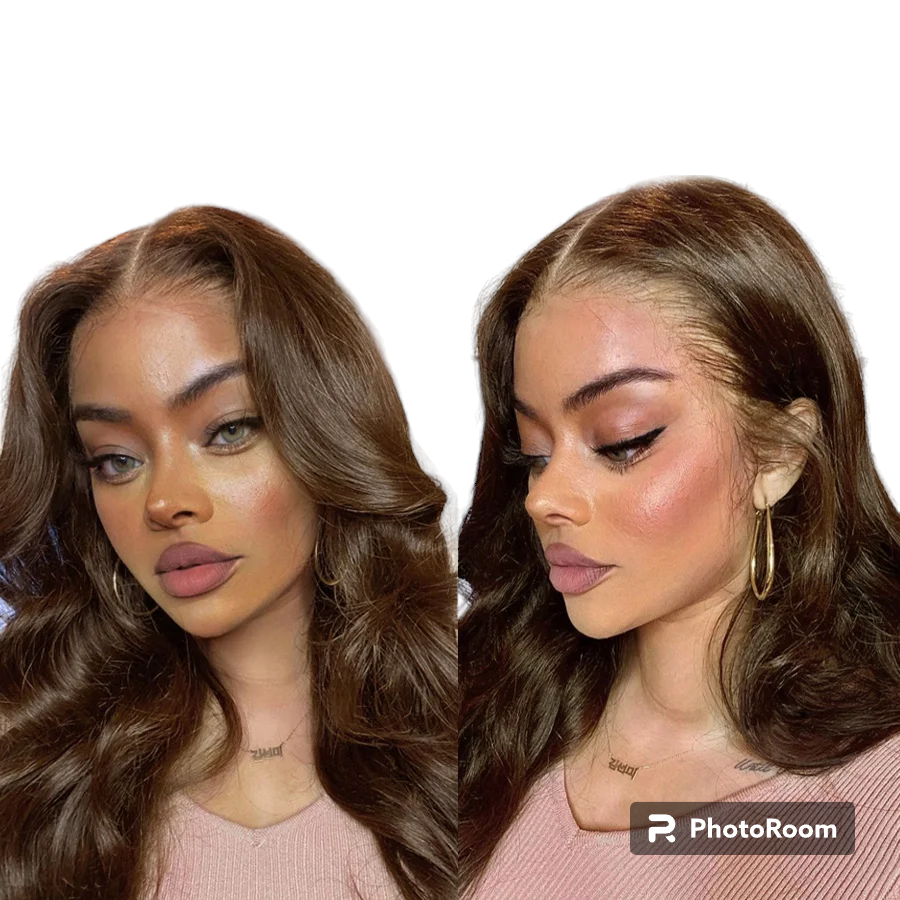 Glueless13x6 Full Frontal HD Lace Wig Chocolate Brown Colored Human Hair Body Wave Pre Plucked Natural Hairline For Black Woman