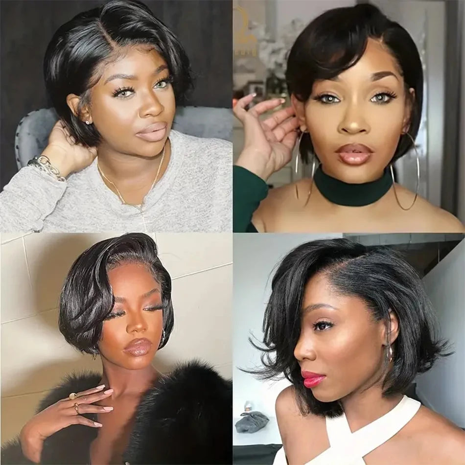 Straight Pixie Cut Wigs Short Bob Human Hair Wigs 13*2 HD Transparent Isee Lace Front Wigs For Women 8 Inch 250 Density