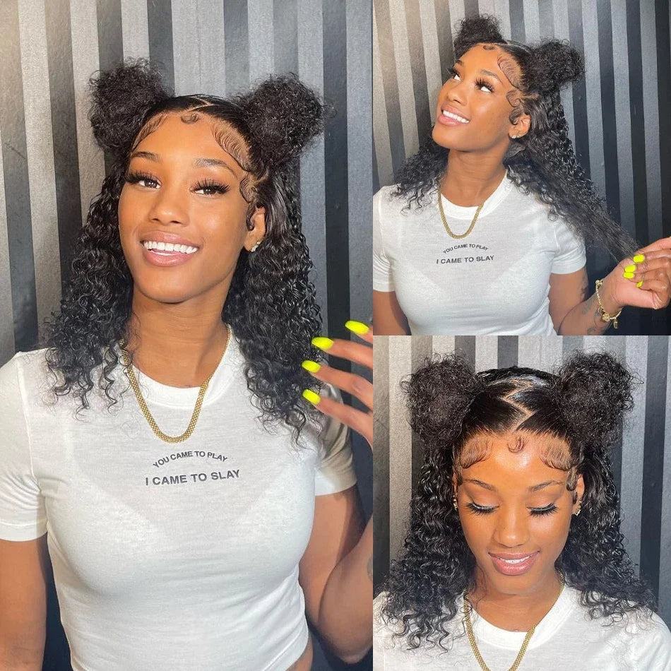 12A Kinky Curly Short Bob Human Hair Wigs 13x4 Lace Frontal Closure Water Wave Wigs Glueless Brazilian Remy Wigs For Women