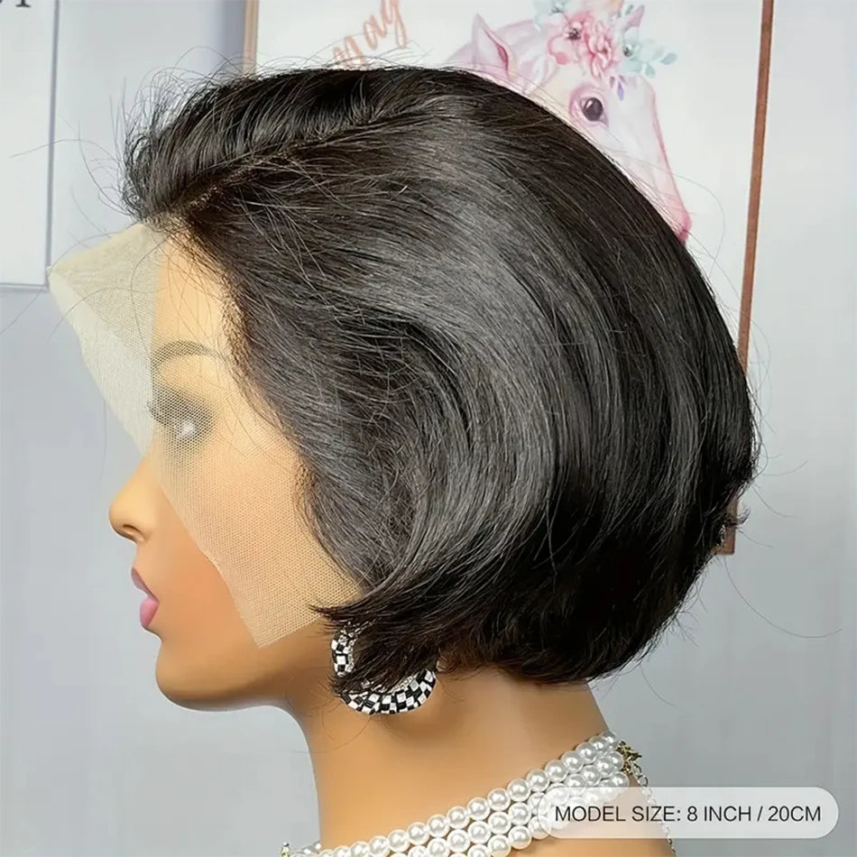 Straight Pixie Cut Wigs Short Bob Human Hair Wigs 13*2 HD Transparent Isee Lace Front Wigs For Women 8 Inch 250 Density
