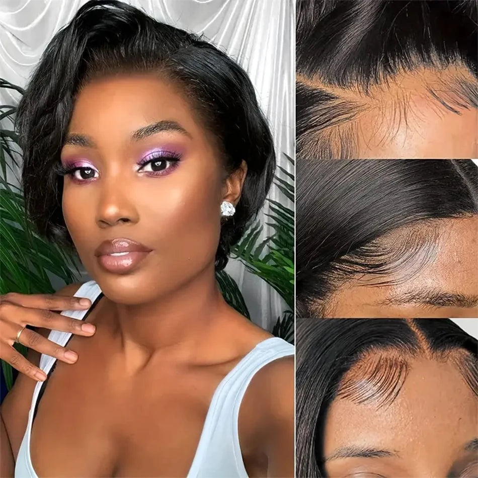 Straight Pixie Cut Wigs Short Bob Human Hair Wigs 13*2 HD Transparent Isee Lace Front Wigs For Women 8 Inch 250 Density