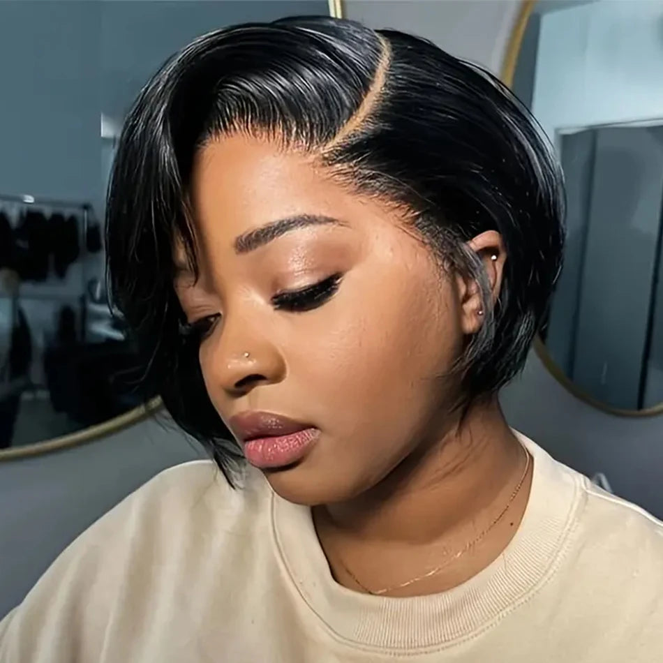 Straight Pixie Cut Wigs Short Bob Human Hair Wigs 13*2 HD Transparent Isee Lace Front Wigs For Women 8 Inch 250 Density