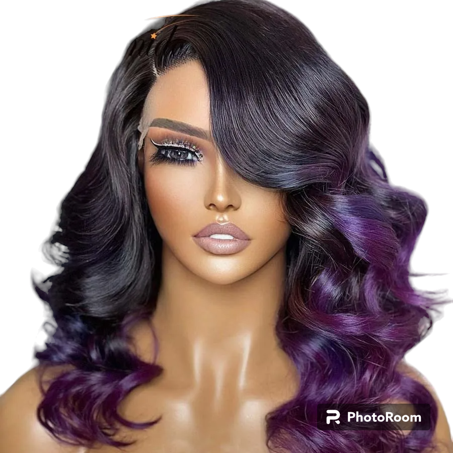 Ombre Purple Color 13x6 Front Lace Wig with Side Part Glueless Puravian Hair Wigs 4x4 Human Remy Hair Closure Wigs