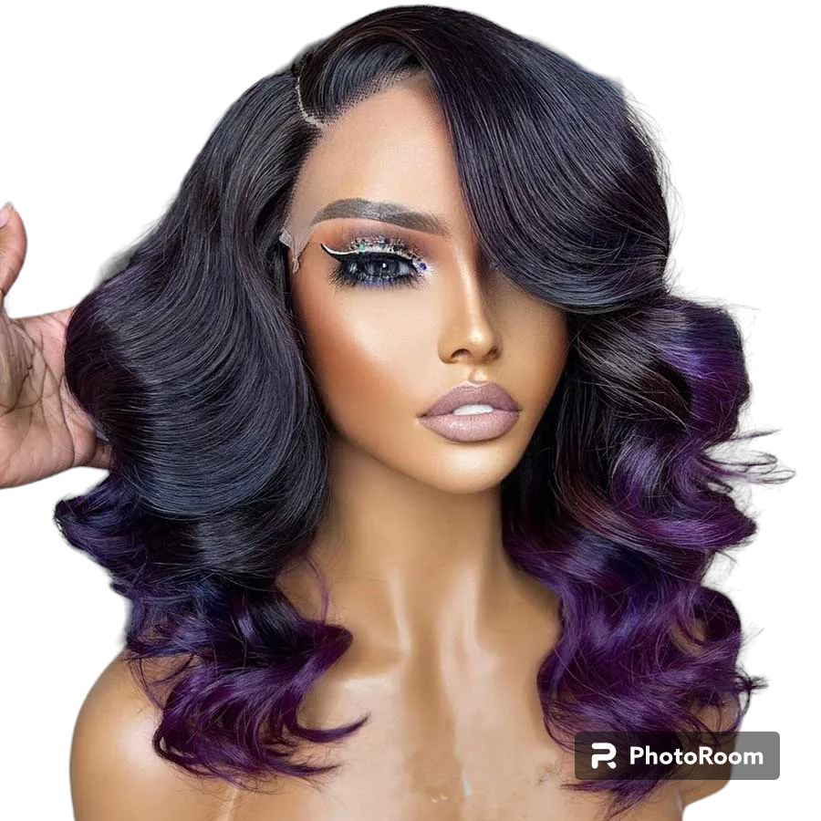 Ombre Purple Color 13x6 Front Lace Wig with Side Part Glueless Puravian Hair Wigs 4x4 Human Remy Hair Closure Wigs