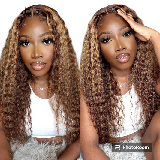 Honey Highlight Wig Human Hair Wigs 4/27 Ombre Curly 13x4 Lace Frontal Wigs Peruvian Kinky Curly Lace Closure Wigs