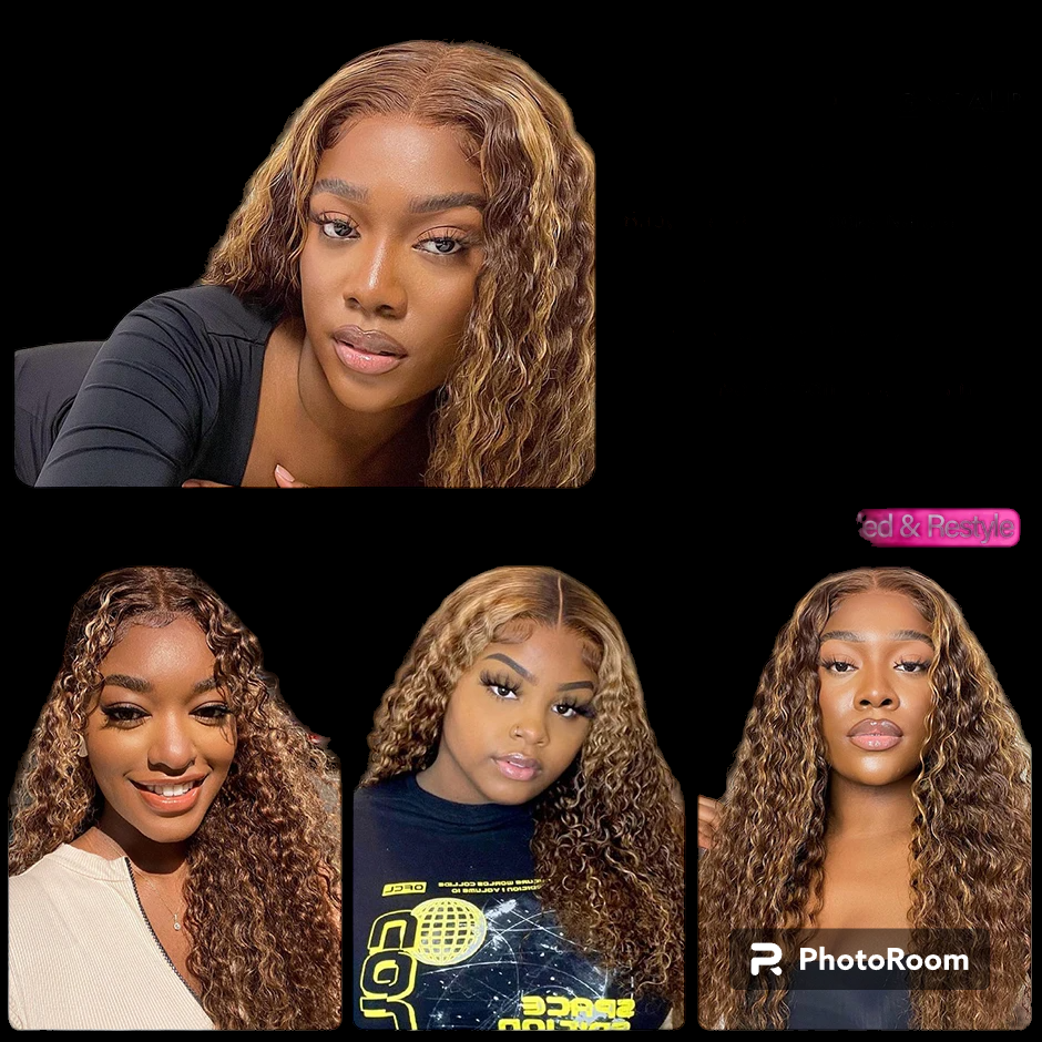 Honey Highlight Wig Human Hair Wigs 4/27 Ombre Curly 13x4 Lace Frontal Wigs Peruvian Kinky Curly Lace Closure Wigs