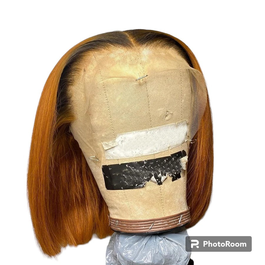 Ginger Orange Color 4x4 Clousre Lace Wigs with Baby Hair 13x1 Short Bob Lace Front Wig Brazilian Remy Human Hair Wigs