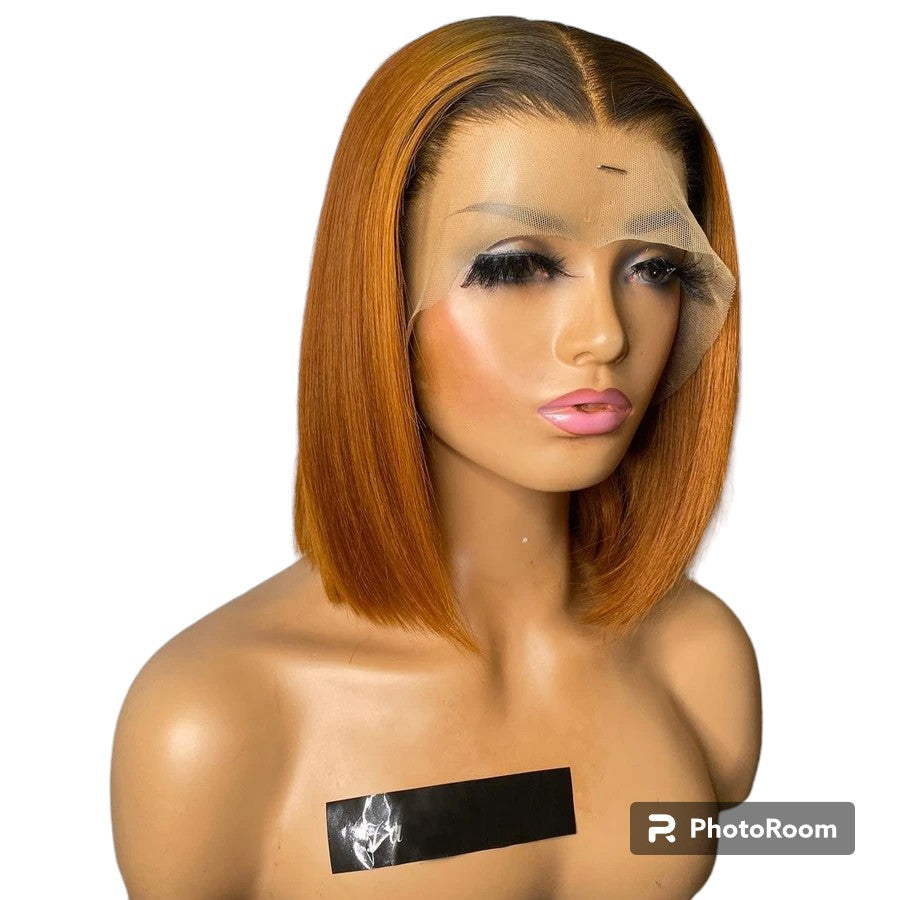 Ginger Orange Color 4x4 Clousre Lace Wigs with Baby Hair 13x1 Short Bob Lace Front Wig Brazilian Remy Human Hair Wigs