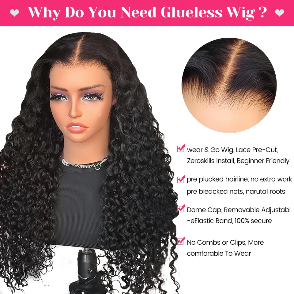 Wear Go Wig Hair Mongolian Water Wave 6x4 Glueless Preplucked Human Wigs Ready To Go Pre Cut Lace Easy Install HD Lace Wigs