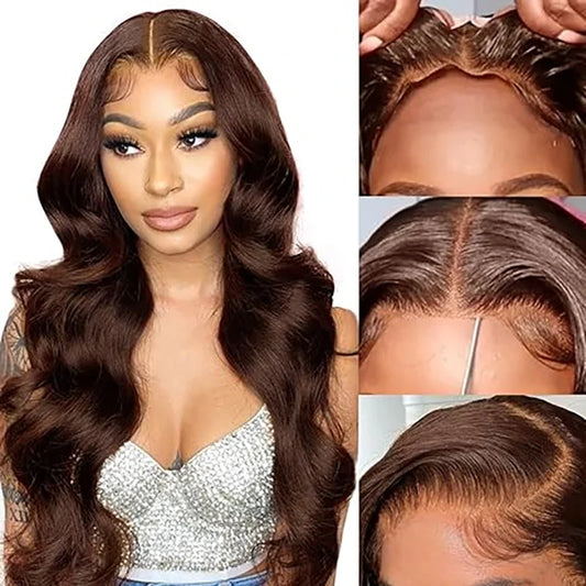 Wear And Go Glueless Human Hair Wig Hair Body Wave Lace Front Wig #4 Chocolate Brown Colored Wigs Lace Closure Wigs