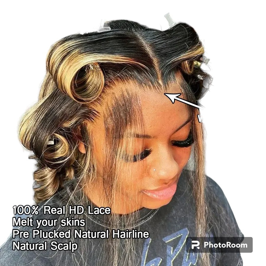 13x6 HD Lace Front Wigs 250% Body Wave 1B27 Highlight Human Hair Wigs Pre Plucked HD Transparent Lace Wigs Melt Skins