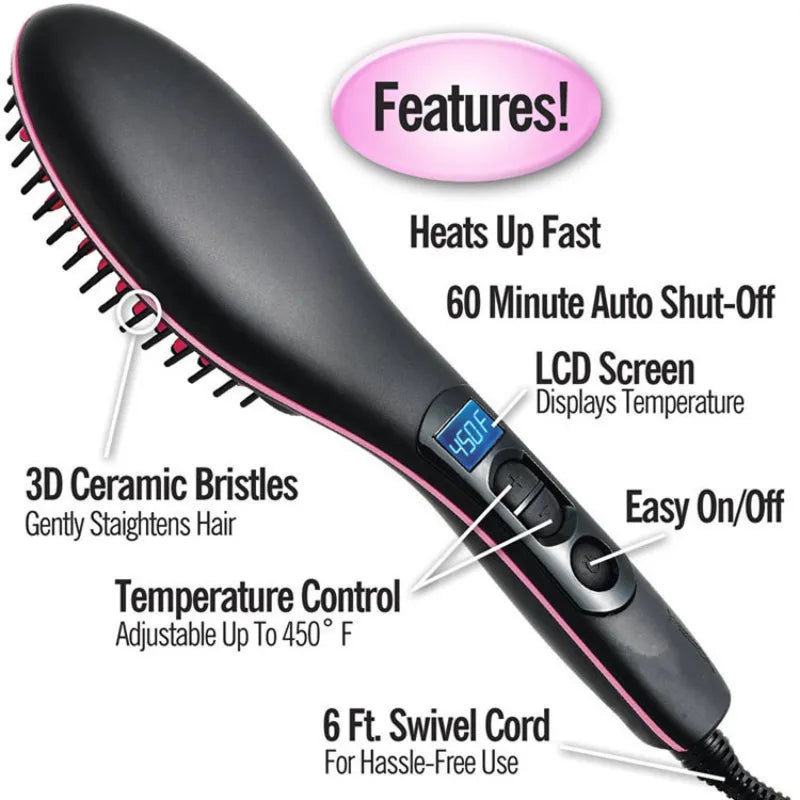 Electric Hair Straightening Brush Hot Comb Adjustable Temperature Hair Straightener Professional Women's Hair Heating Comb