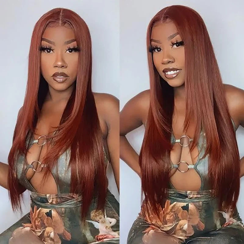 Reddish Brown Bone Straight Lace Front Wigs Human Hair Wear Go Glueless HD ISEE Hair 6x4 Lace Closure Wig