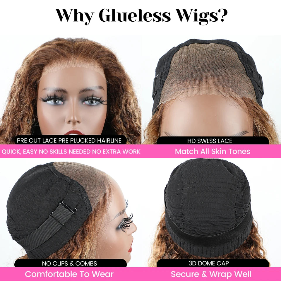 Wear And Go Glueless Wig Ombre Highlight Mongolian Deep Wave 6x4 Hd Lace Glueless Pre Plucked Human Wigs Ready To Go