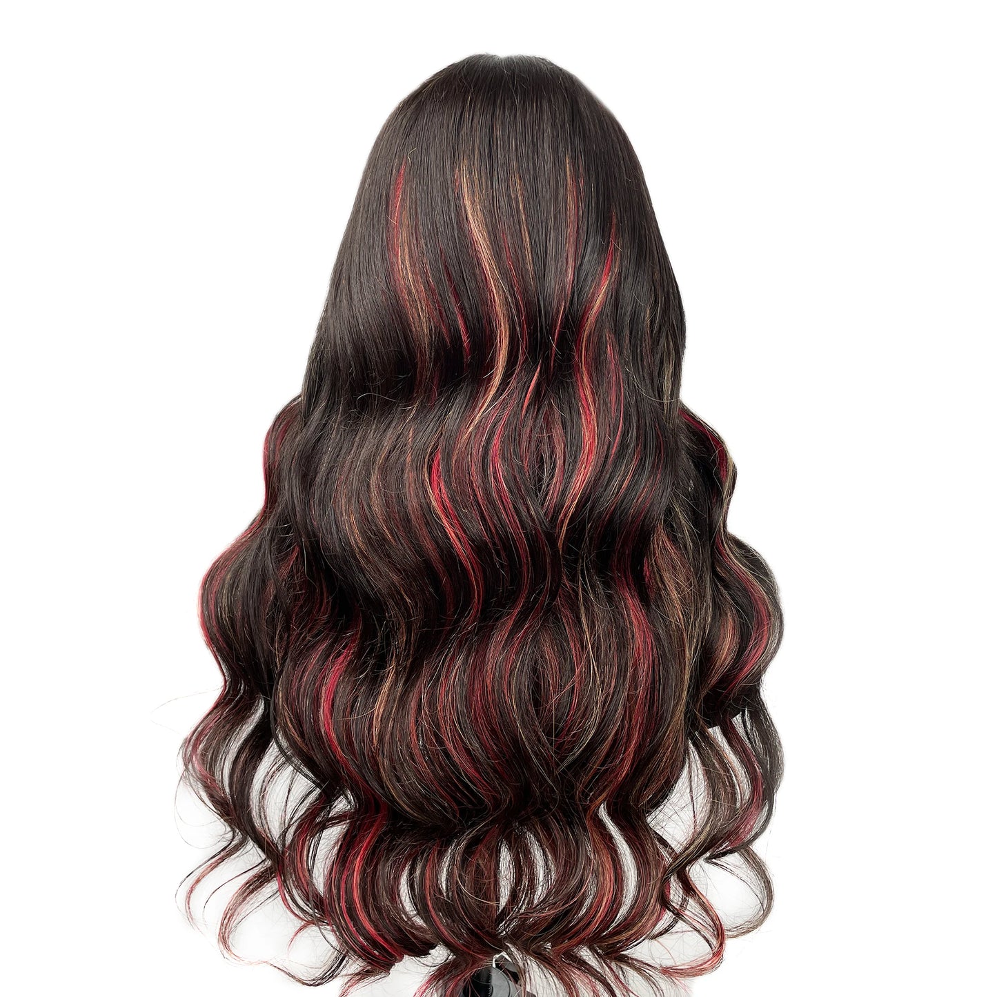 13x4 Lace Front Wig Loose Wave Black With Red & Blonde Highlights Glueless Human Hair Lace Frontal Wigs for Women