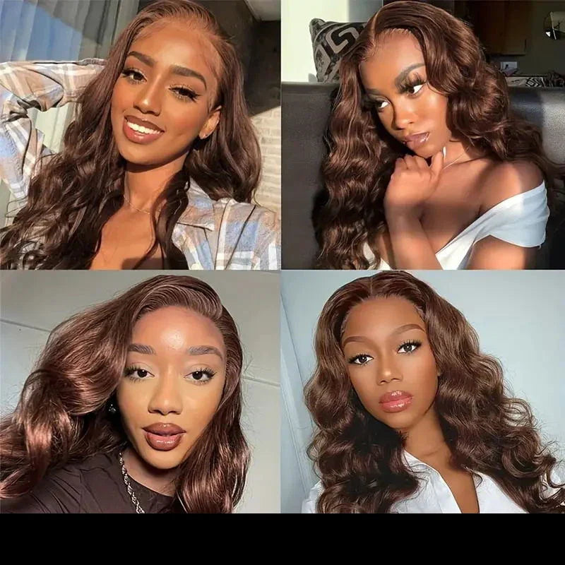 Wear And Go Glueless Human Hair Wig Hair Body Wave Lace Front Wig #4 Chocolate Brown Colored Wigs Lace Closure Wigs