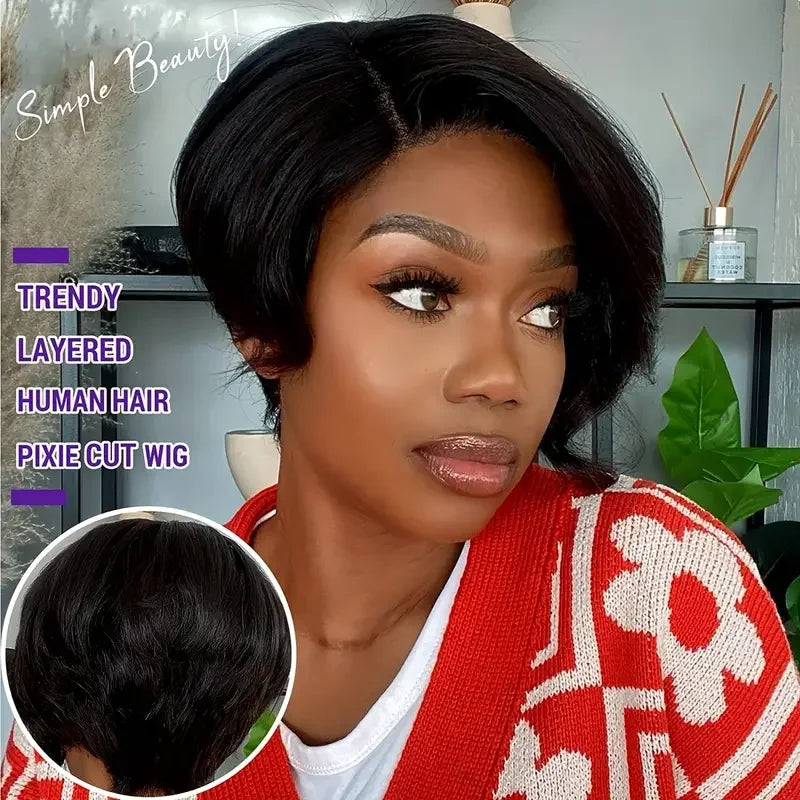 Straight Pixie Cut Wigs Short Bob Human Hair Wigs 13*2 HD Transparent Isee Lace Front Wigs For Women 8 Inch 250 Density