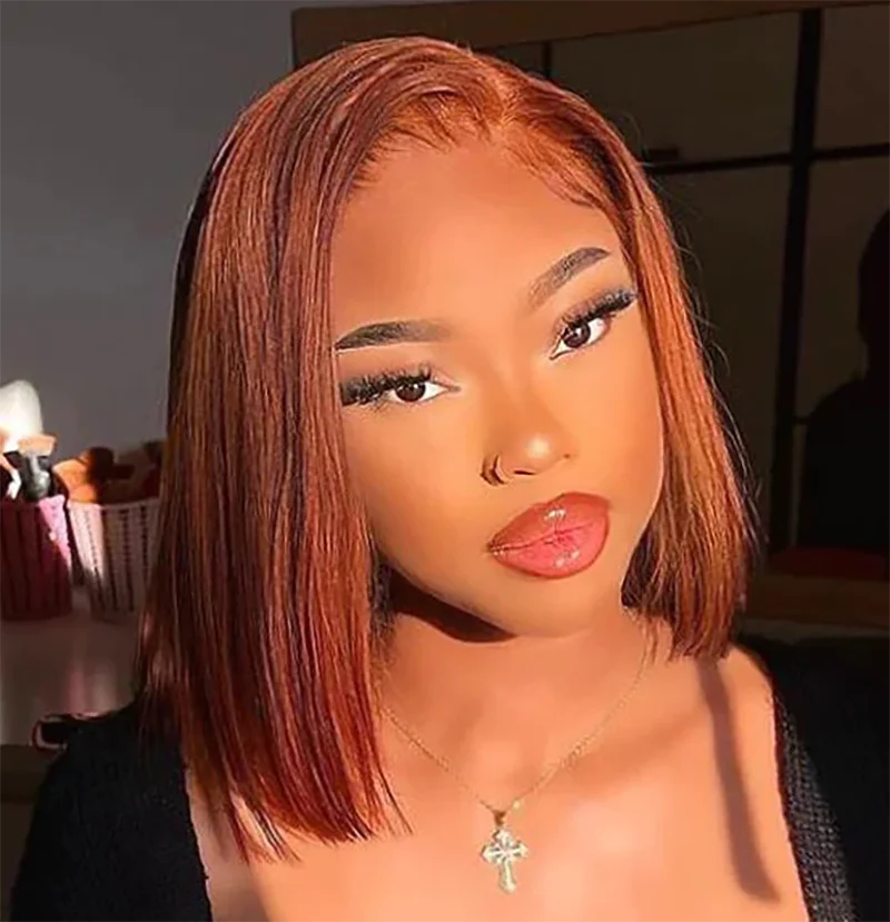 Colored Wig Reddish Brown #33 Straight Wig Wear And Go Pre Cut Pre Plucked Glueless Bob Wig Human Hair Lace Front Wigs