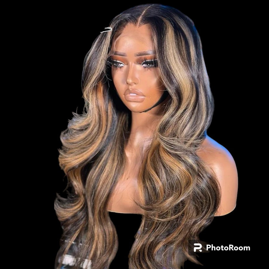 13x6 HD Lace Front Wigs 250% Body Wave 1B27 Highlight Human Hair Wigs Pre Plucked HD Transparent Lace Wigs Melt Skins