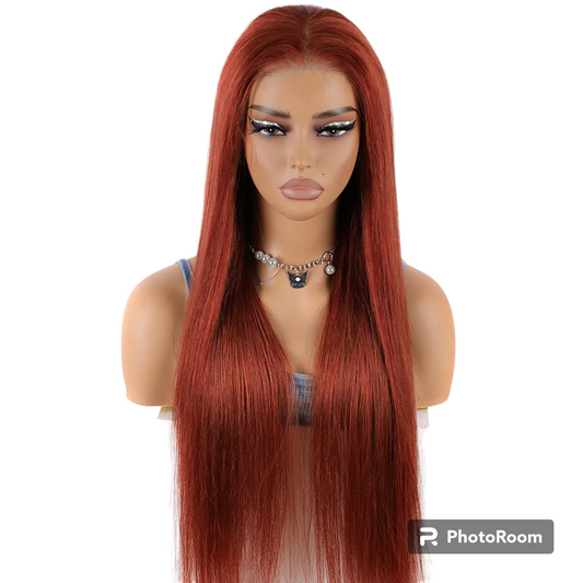 Reddish Brown Bone Straight Lace Front Wigs Human Hair Wear Go Glueless HD ISEE Hair 6x4 Lace Closure Wig