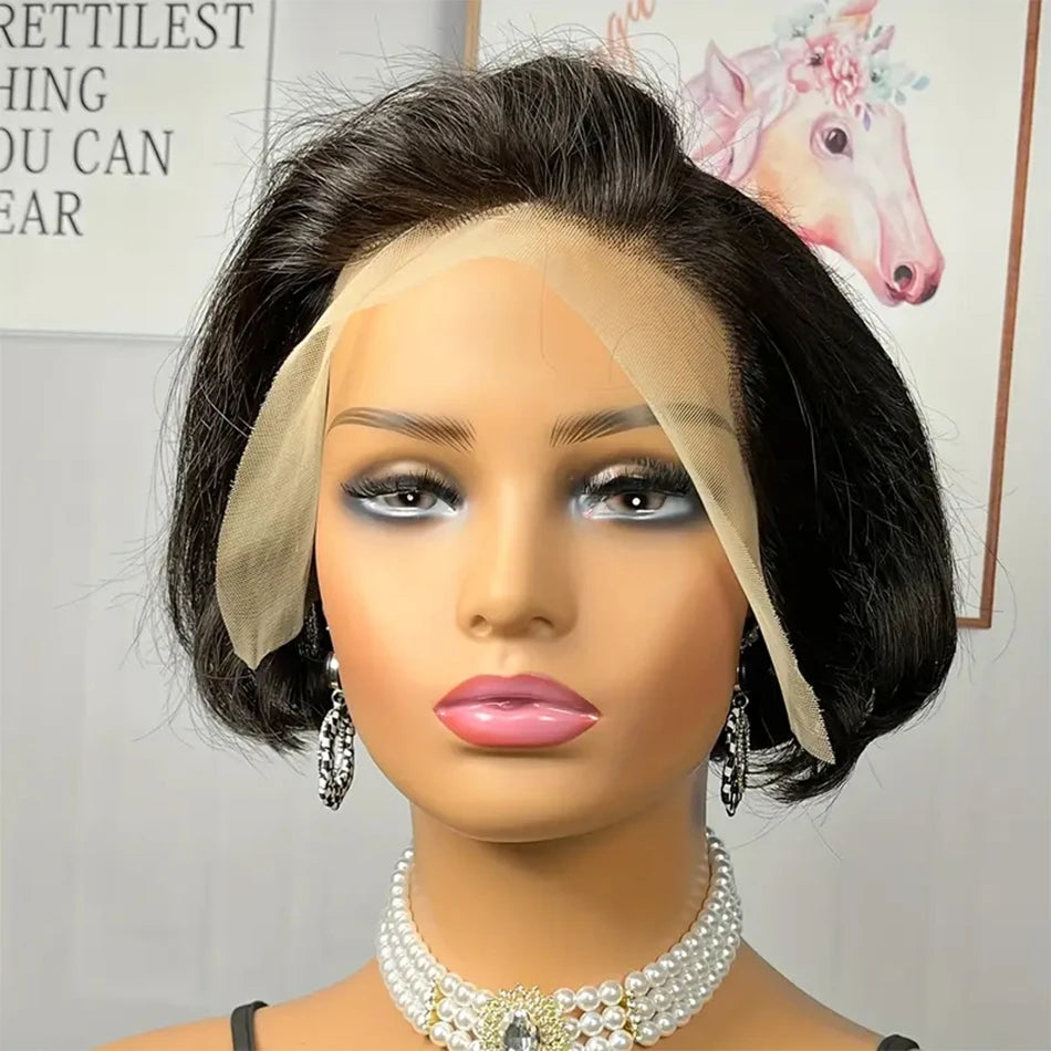 Straight Pixie Cut Wigs Short Bob Human Hair Wigs 13*2 HD Transparent Isee Lace Front Wigs For Women 8 Inch 250 Density