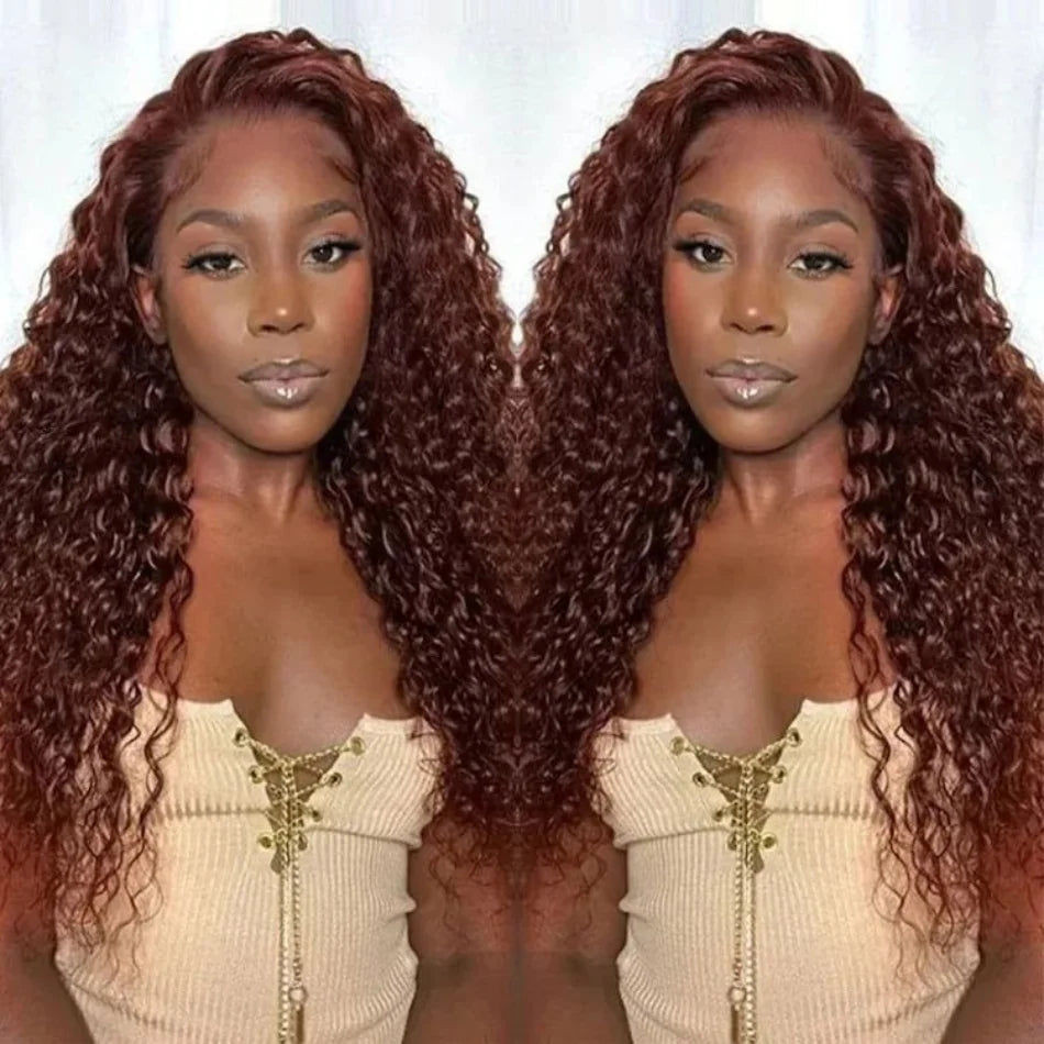 Reddish Brown 13x4 Pre-Everything Frontal Wig Water Wave Brazilian Human Hair Glueless Lace Front Wigs for Women