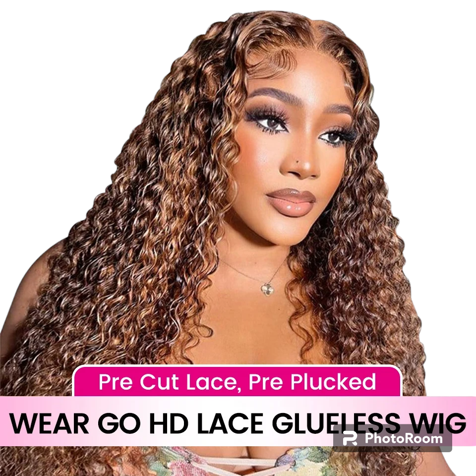 Wear And Go Glueless Wig Ombre Highlight Mongolian Deep Wave 6x4 Hd Lace Glueless Pre Plucked Human Wigs Ready To Go