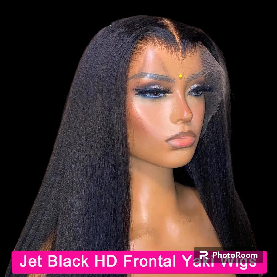 Jet Black 13x6/13x4 HD Lace Front Wigs Yaki Straight Human Hair 5x5 HD Lace Closure Wig Pre Plucked Kinky for Woman