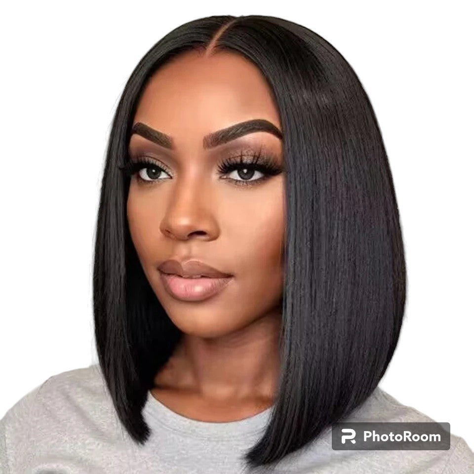 Pre Bleached Knots Wear And Go Short Bob Hair Wig Human Hair Transparent Glueless Straight Lace Front Wig PrePlucked