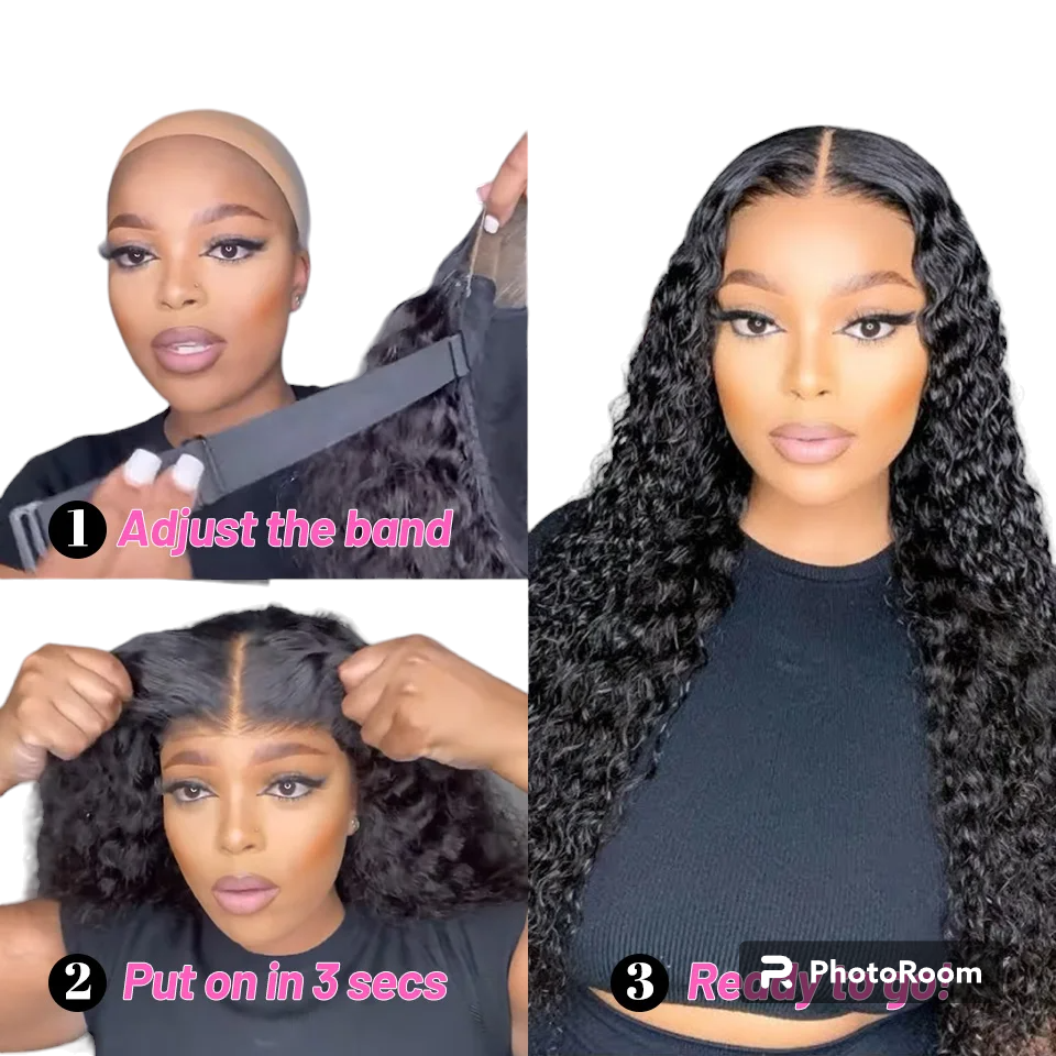 Wear Go Glueless Wig Hair Mongolian Kinky Curly 13x4 Lace Front HD Glueless Pre Plucked Wg Hman Hair Ready To Wear Pre Cut