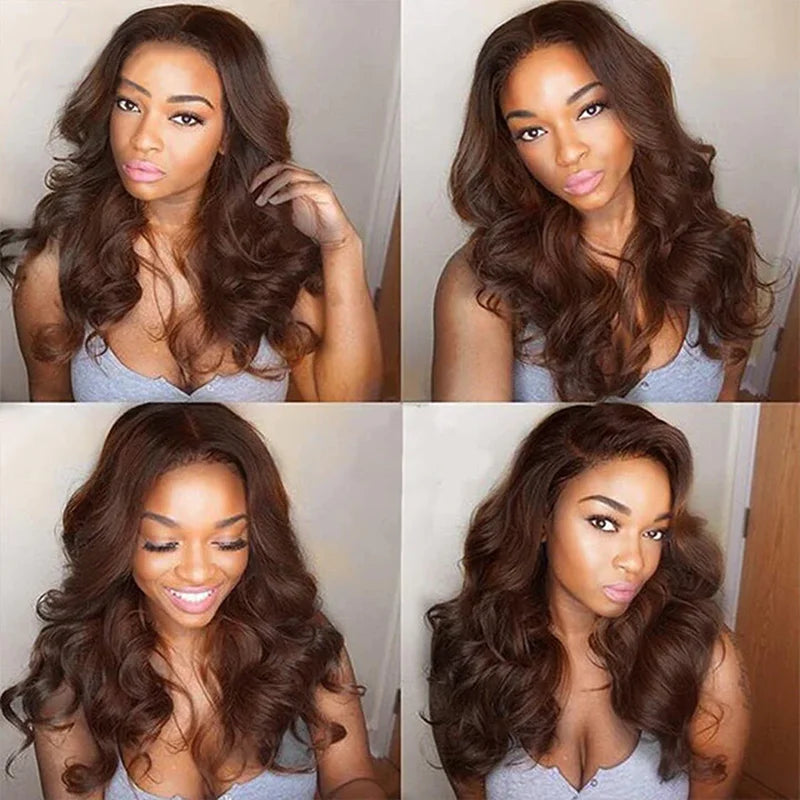 Wear And Go Glueless Human Hair Wig Hair Body Wave Lace Front Wig #4 Chocolate Brown Colored Wigs Lace Closure Wigs