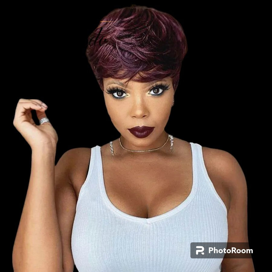 99j Color Peruvian Hair Lace Wig with Bangs Dark Red Short Human Hair 4x4 Closure Wigs Glueless 13x4x4 Lace Front Wig