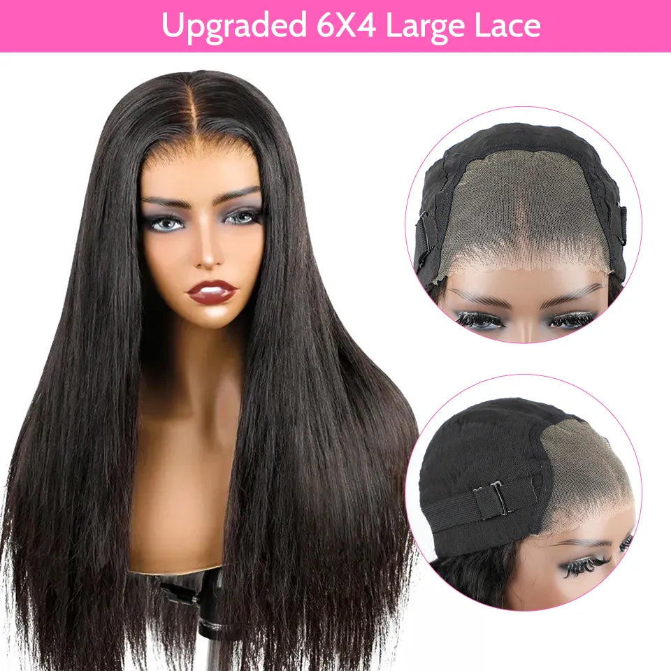 Glueless Wig Human Hair Ready To Wear Straight Glueless Preplucked Wear And Go Wigs 6X4 HD Lace Front Wigs PreCut Lace