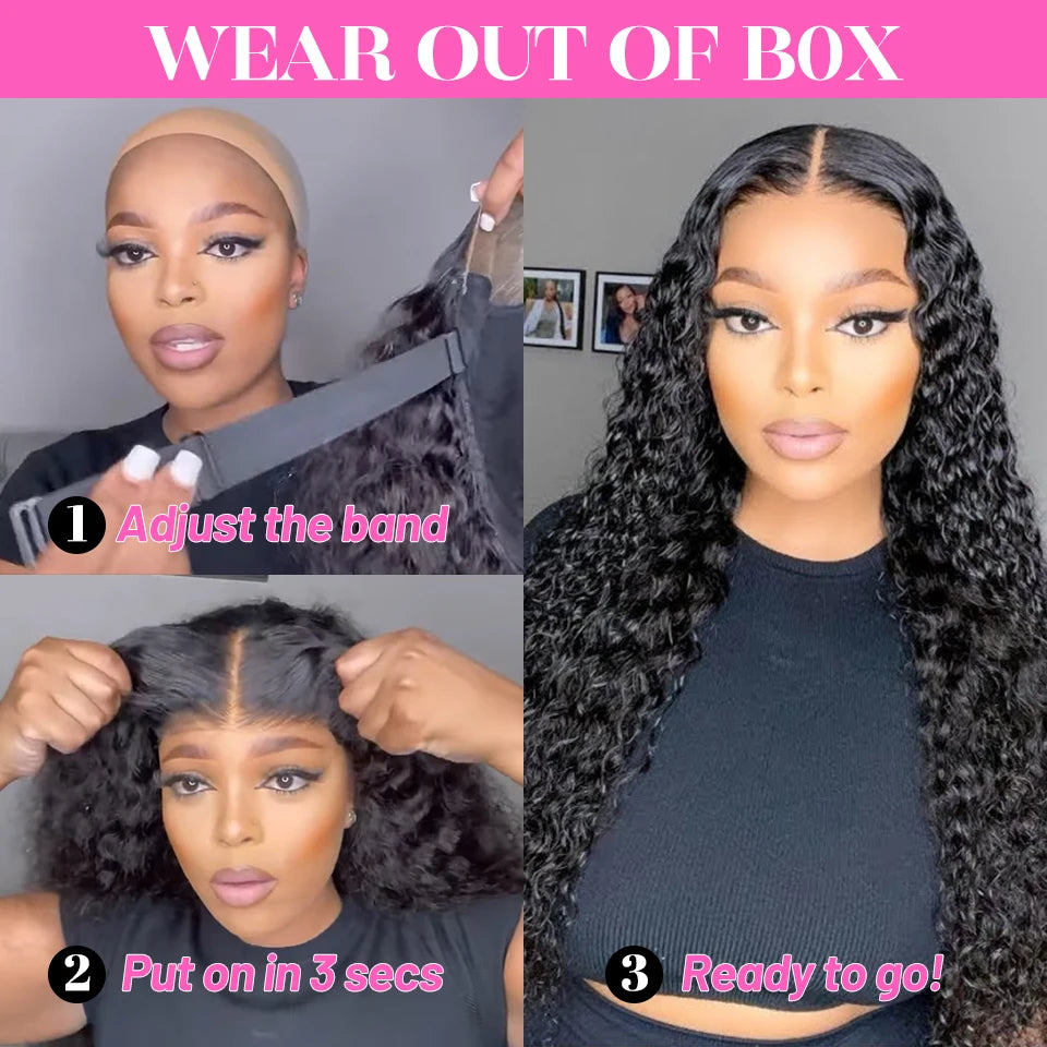 Wear Go Wig Hair Mongolian Water Wave 6x4 Glueless Preplucked Human Wigs Ready To Go Pre Cut Lace Easy Install HD Lace Wigs