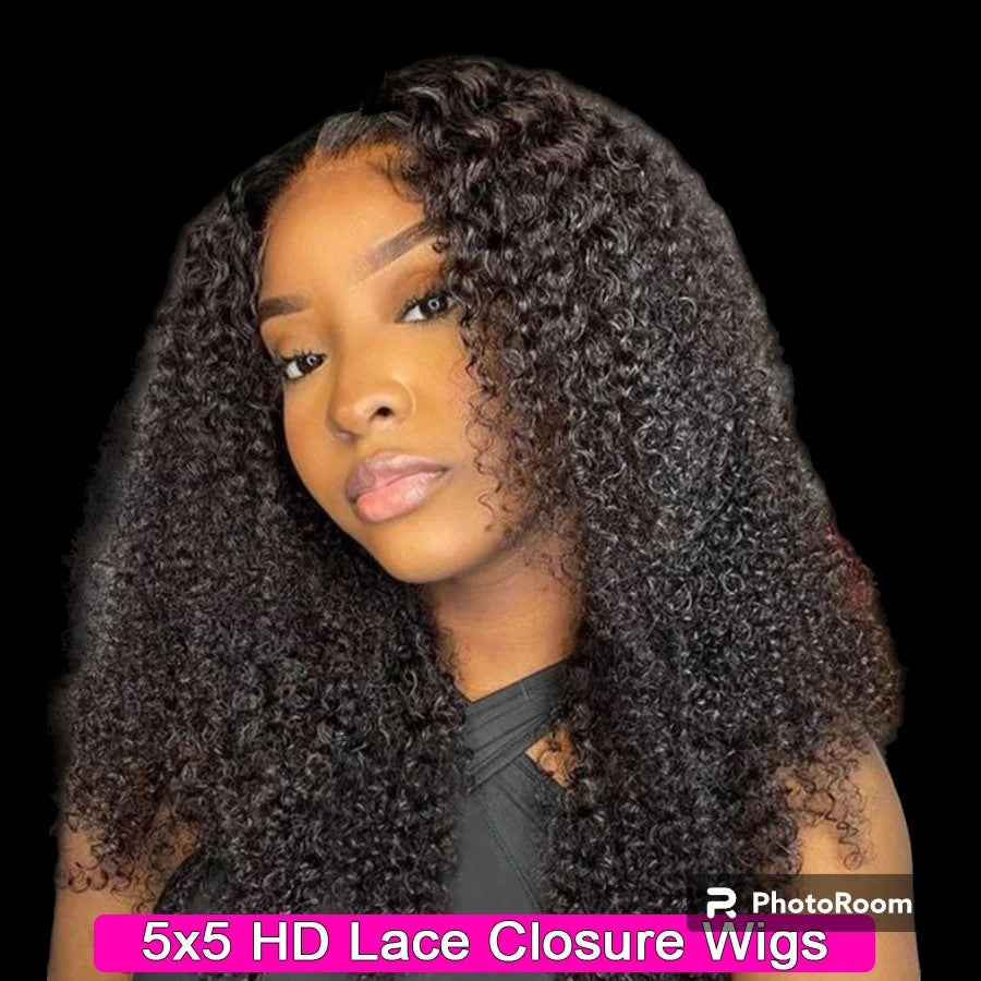 250% Afro Kinky Curly Wig 5X5 HD Lace Closure Wigs Malaysian Hair Invisible Transparent HD Lace Closure Human Hair Wig For Woman