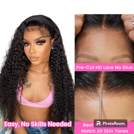 Wear Go Glueless Wig Hair Mongolian Kinky Curly 13x4 Lace Front HD Glueless Pre Plucked Wg Hman Hair Ready To Wear Pre Cut