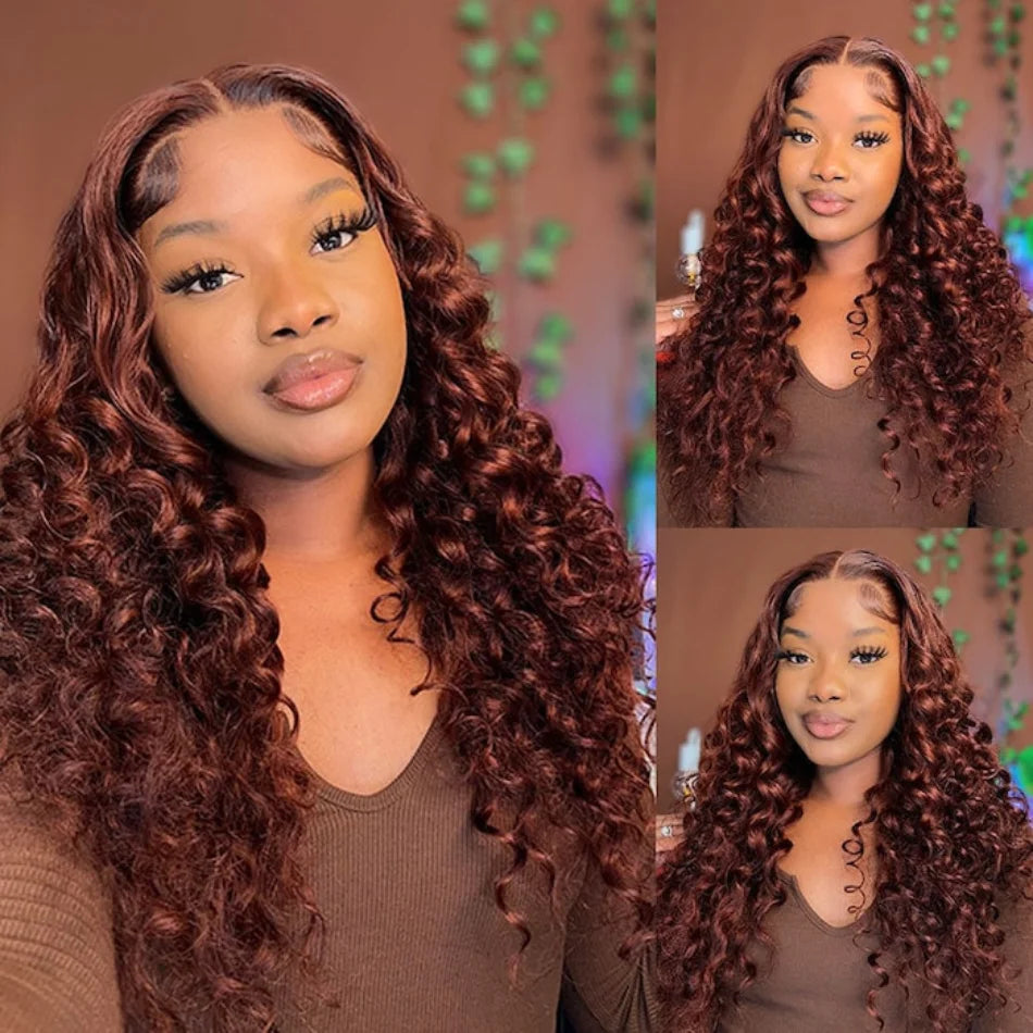 Reddish Brown 13x4 Pre-Everything Frontal Wig Water Wave Brazilian Human Hair Glueless Lace Front Wigs for Women