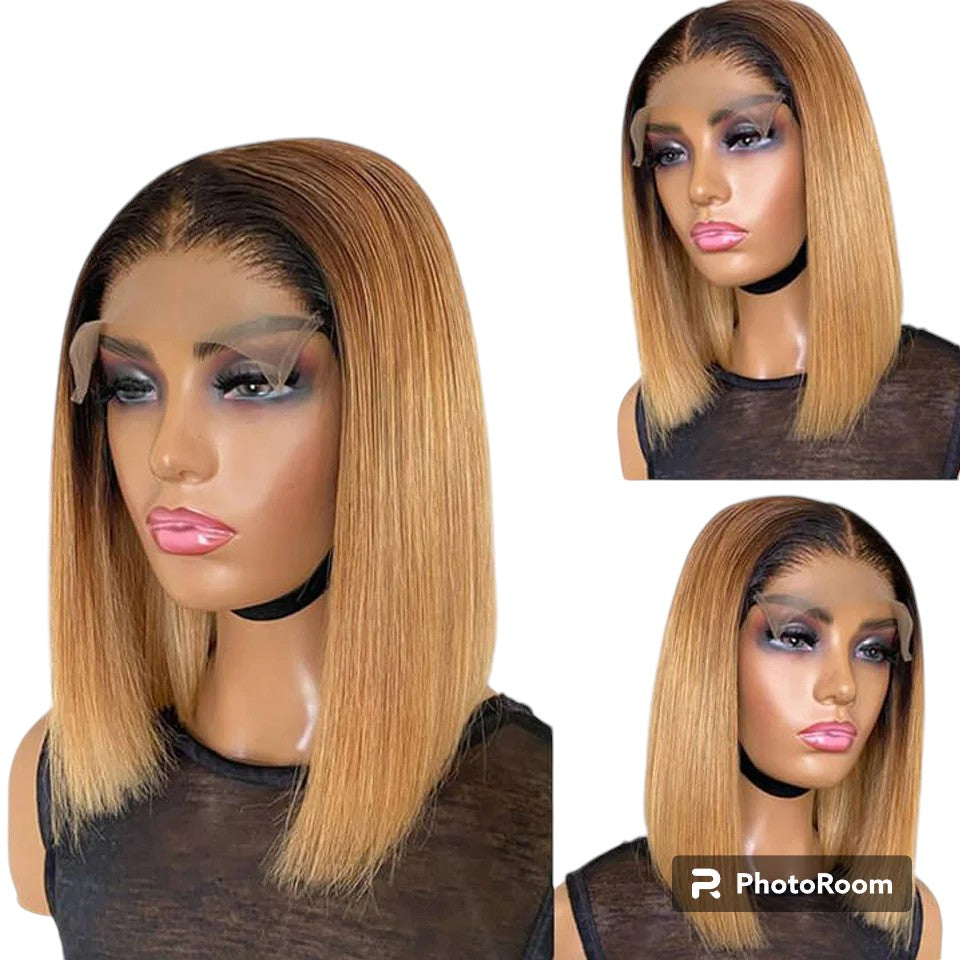 Highlight Straight Bob Wig 13X6X1 Lace Front Wigs For Women Ombre Blond Color Wigs Brazilian Remy Hair Short Bob Human Hair Wigs