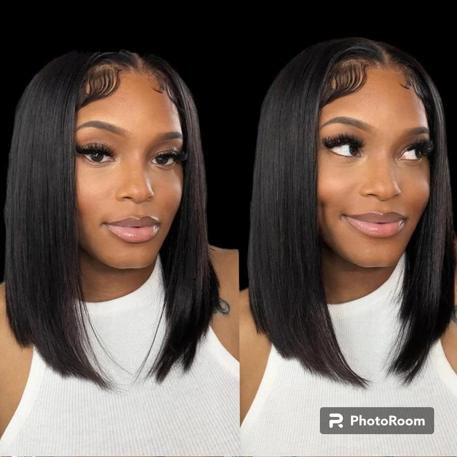 5x5 HD Lace Closure Short Bob Human Hair Wigs Glueless Ready to Wear Straight Bob Wigs Bleached Knots Pre-Plucked Hair