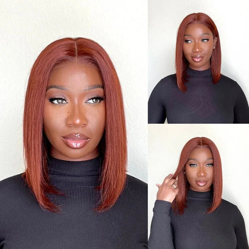 Colored Wig Reddish Brown #33 Straight Wig Wear And Go Pre Cut Pre Plucked Glueless Bob Wig Human Hair Lace Front Wigs