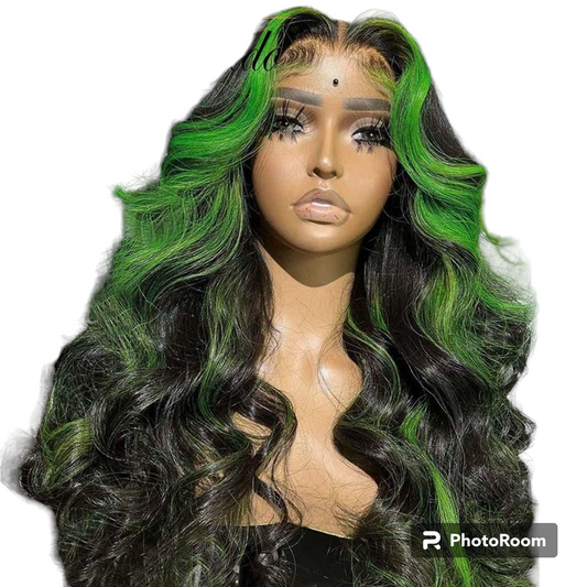 Green Highlight Color Human Hair Wig