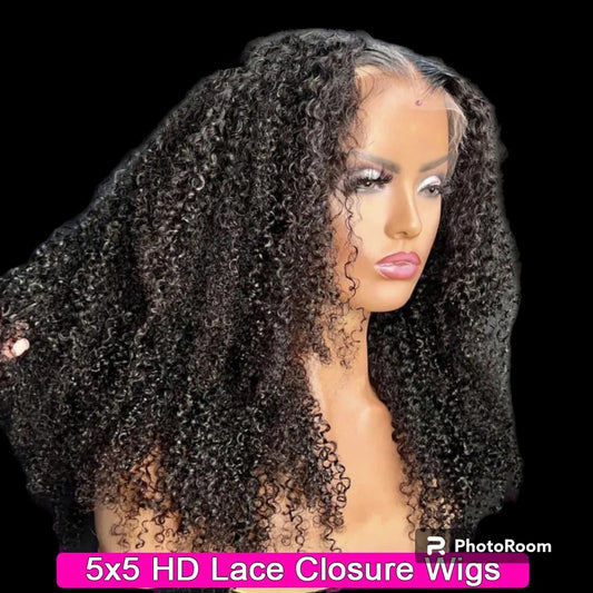 250% Afro Kinky Curly Wig 5X5 HD Lace Closure Wigs Malaysian Hair Invisible Transparent HD Lace Closure Human Hair Wig For Woman