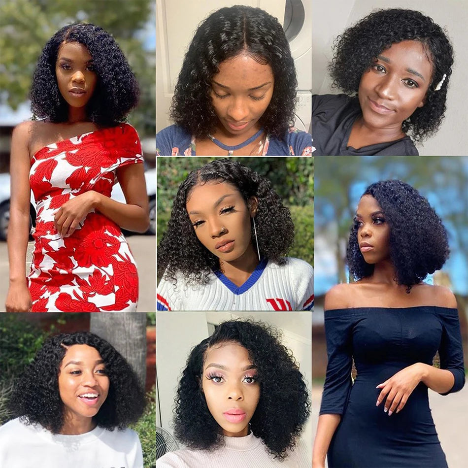 12A Kinky Curly Short Bob Human Hair Wigs 13x4 Lace Frontal Closure Water Wave Wigs Glueless  Brazilian Remy Wigs For Women