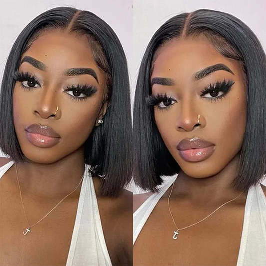 Pre Bleached Knots Wear And Go Short Bob Hair Wig Human Hair Transparent Glueless Straight Lace Front Wig PrePlucked