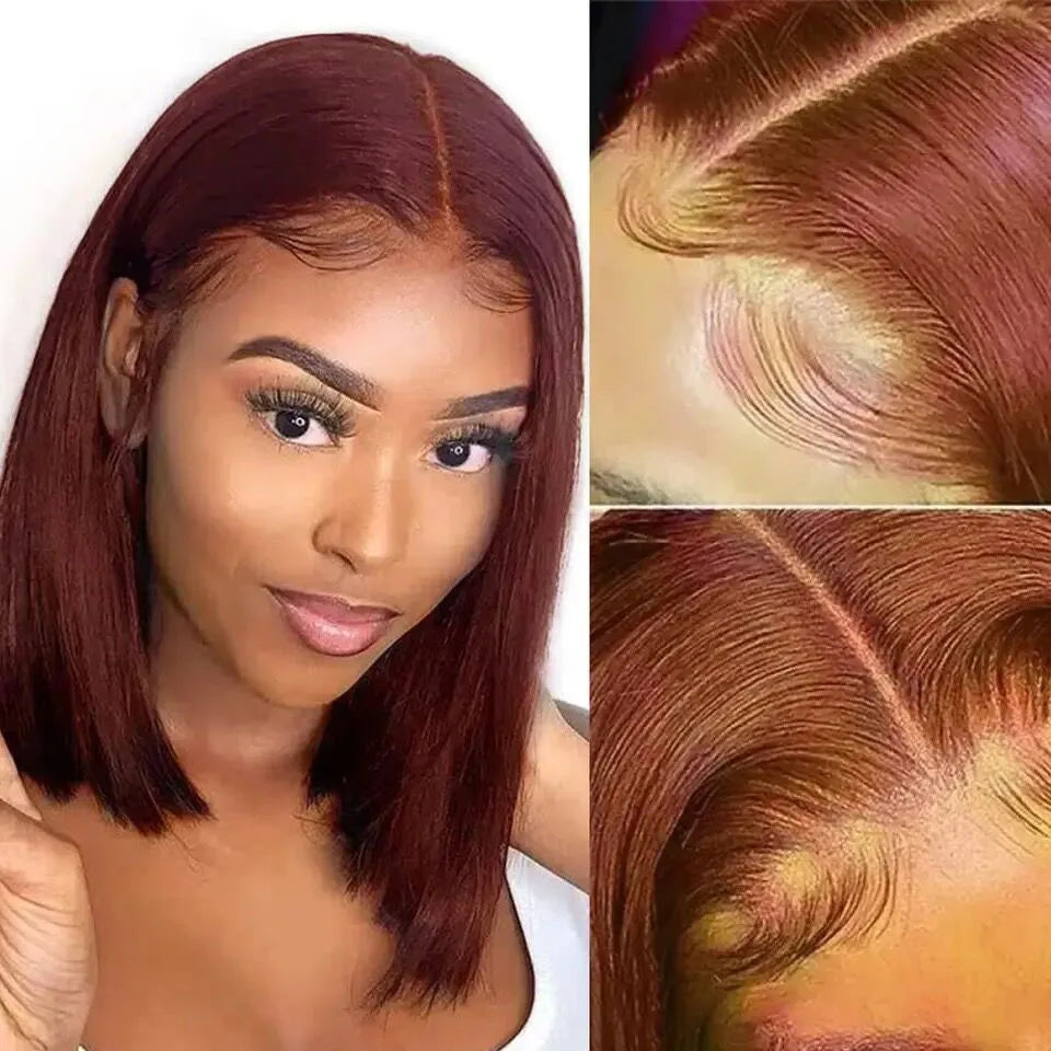 Colored Wig Reddish Brown #33 Straight Wig Wear And Go Pre Cut Pre Plucked Glueless Bob Wig Human Hair Lace Front Wigs