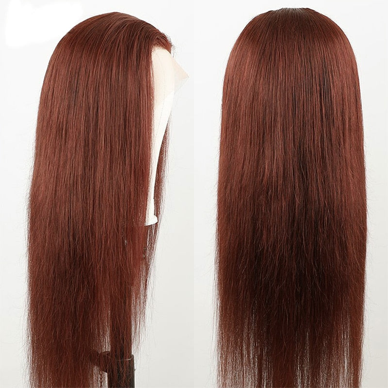 Wig#33 Reddish Brown HD Lace Front 13X4 Straight Brazilian Hair180 density